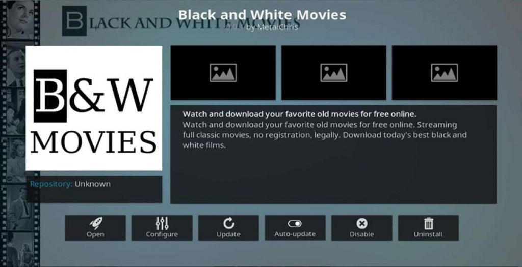 black and white movies kodi addon
